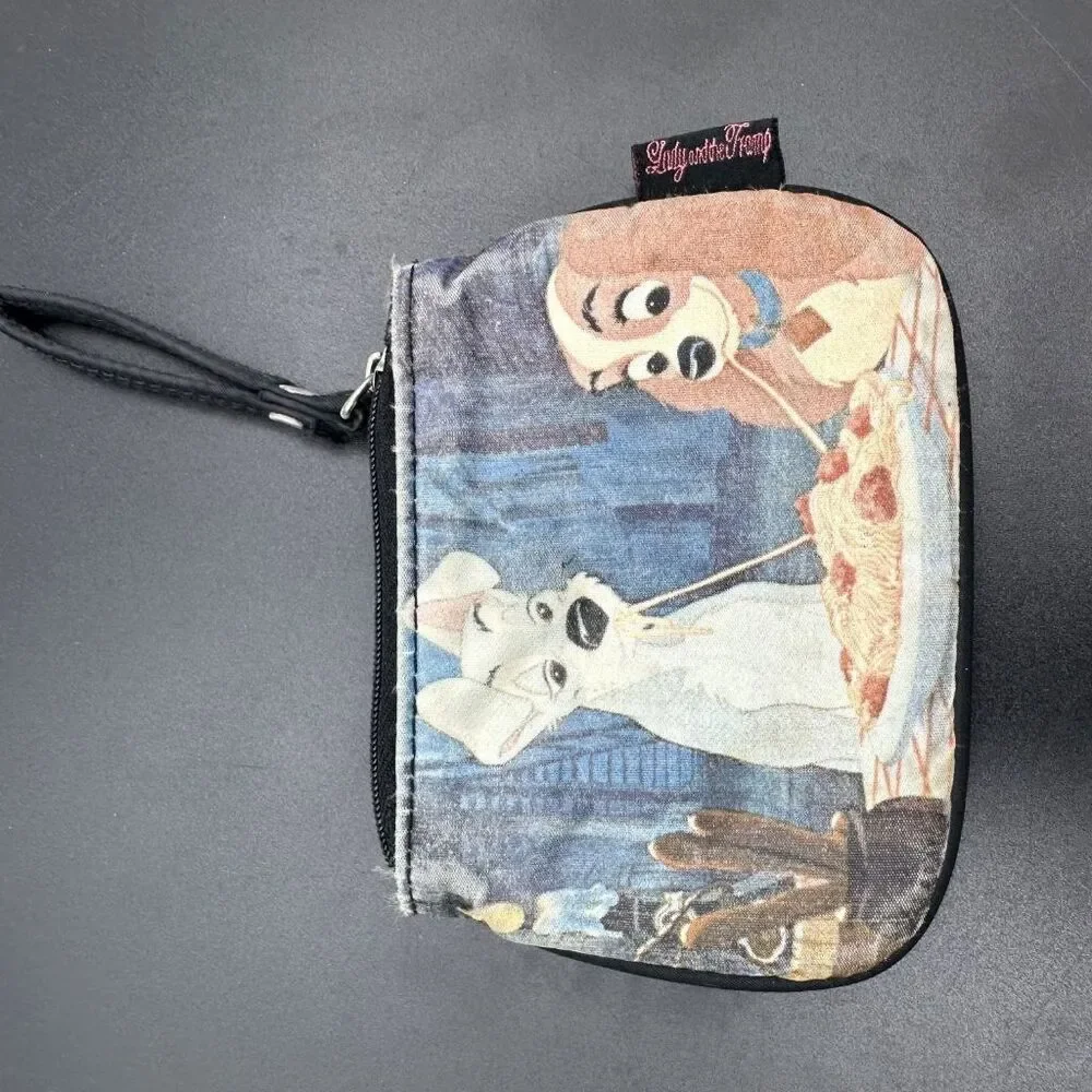 Disney Lady and the Tramp Wristlet Wallet Spaghetti Scene Zip Pouch Coin Purse